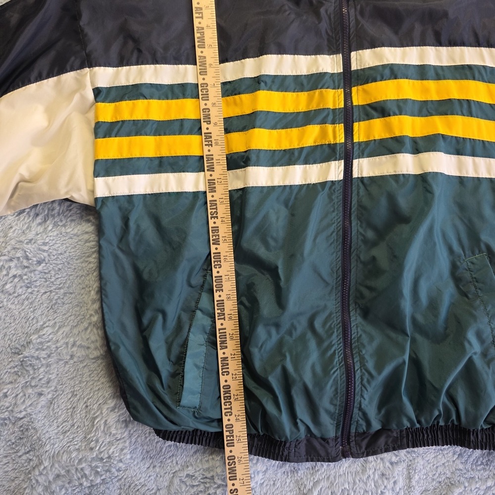 VTG y2k Sierra Pacific Striped Windbreaker Jacket Dark Green Navy Yellow White - Picture 4 of 11